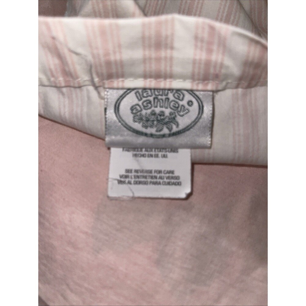 Vintage Laura Ashley Country Roses Twin Flat Sheet~Floral/ Pink+White Stripes